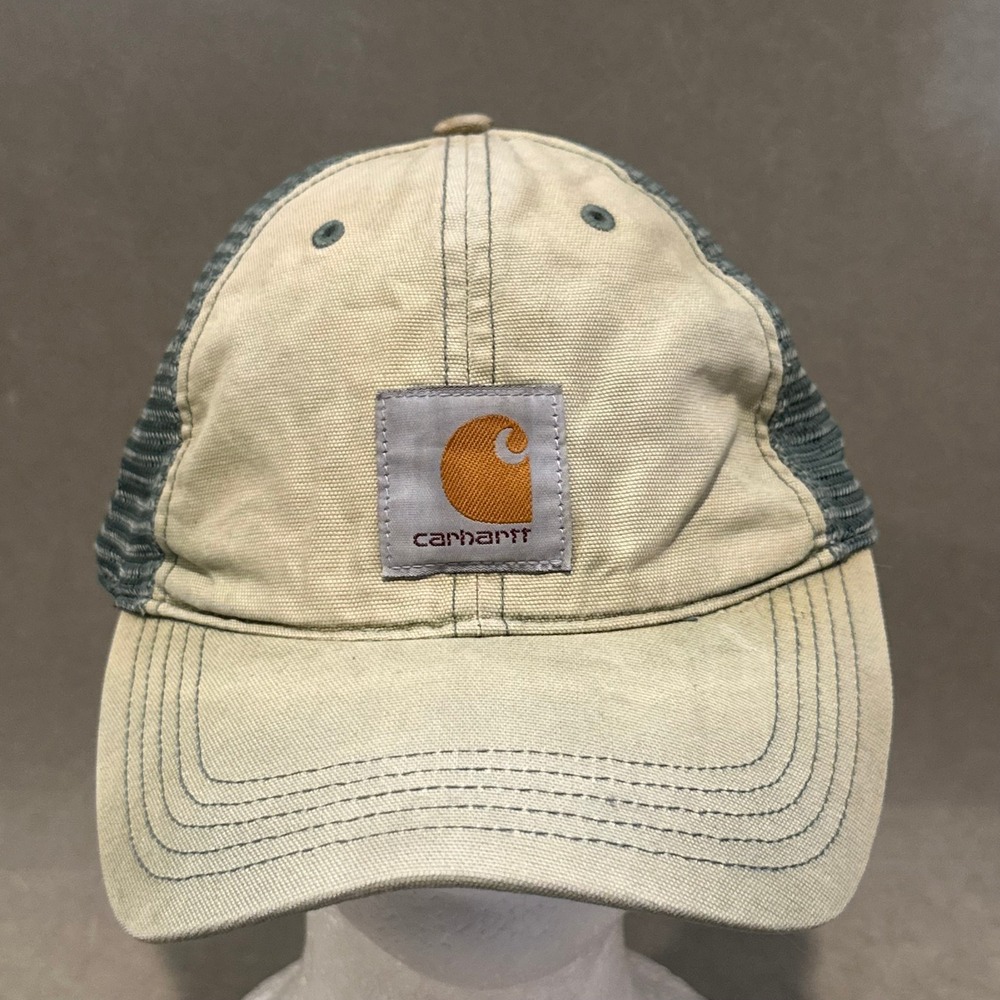 Carhartt Canvas Trucker Hat Tan Green Mesh Snapback Logo Patch Cap 100286